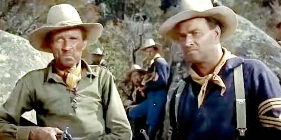 William Fawcett as Cubby Crouch and John Pickard as Sgt. Chris Zanoba, waiting for the climatic battle to begin in Seminole Uprising (1955)