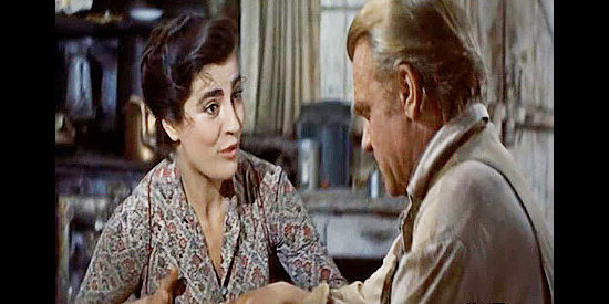 Irene Papas as Jocasta Constantine, expressing her gratitude to Jeremy Rodock (James Cagney) in Tribute to a Bad Man (1956)