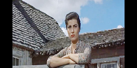 Irene Papas as Jocasta Constantine, in love with Jeremy Rodock but not his violent ways in Tribute to a Bad Man (1956)