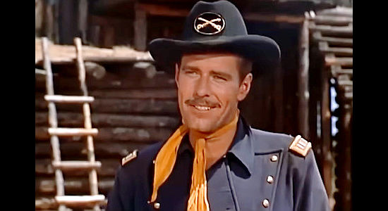Philip Carey as Capt. Keough, the cavalry officer who shares White Bull's lovof of Tonka, aka Comanche, in Tonka (1956)
