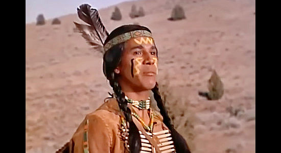 Rafael Campos as Strong Bear, White Bull's best friend, riding into battle for the first time in Tonka (1956)