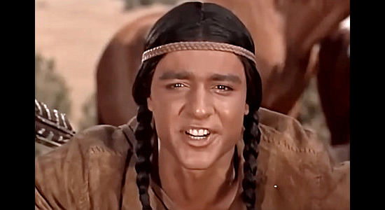 Sal Mineo as White Bull, setting his sights on the wild horse he wants to make his own for the first time in Tonka (1956)