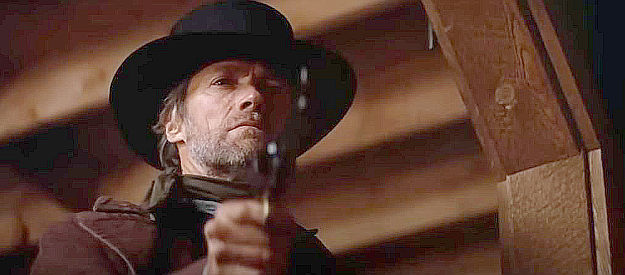 Clint Eastwood as Preacher, about to even the score with some of LaHood's men in Pale Rider (1985)