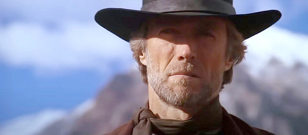 Clint Eastwood as Preacher, the man who rides into LaHood and helps small miners combat a villainous town boss in Pale Rider (1985)