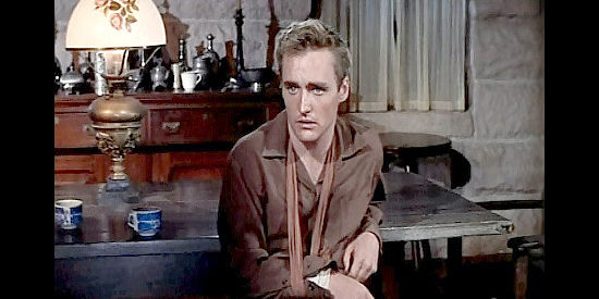 Dennis Hopper as Tom Boyd, bearing the wound from his first meeting with Tod Lohman in From Hell to Texas (1958)
