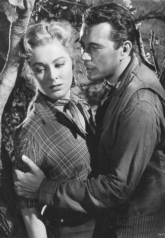 Eleanor Parker as Carla Forester iwth John Forsthe as Capt. John Marsh in Escape from Fort Bravo (1953)