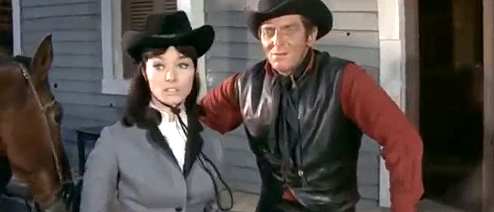 Helga Sommerfed as Cora Morton and Pinkas Braun as Checkleman in Black Eagle of Sante Fe (1965)