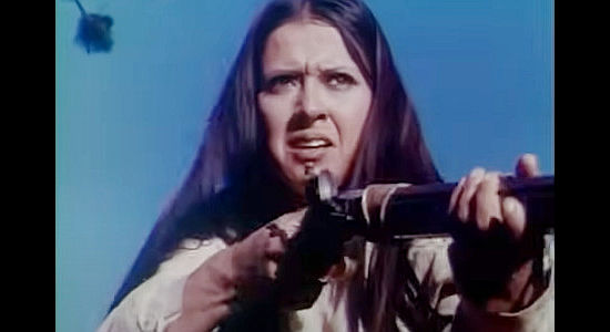 Marie Gahva as Jemme, trying to decide who to defend in Cry Blood, Apache (1970)
