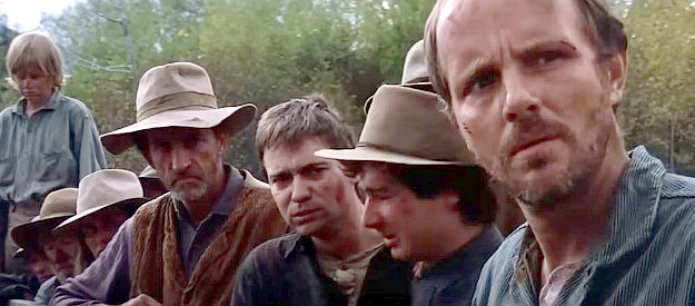 Michael Moriarty as Hull Barret, reacting to the death of a friend at the hands of LaHood's hired guns in Pale Rider (1985)