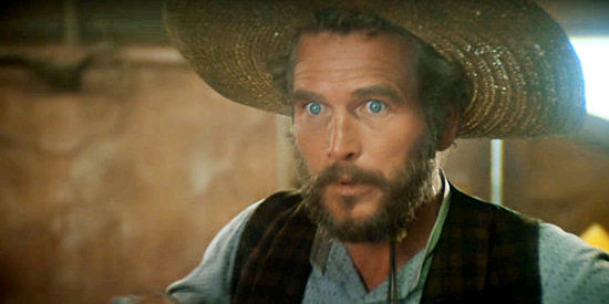 Paul Newman as Judge Roy Bean, reacting to seeing Maria in a pretty dress for the first time in The Life and Times of Judge Roy Bean (1972)