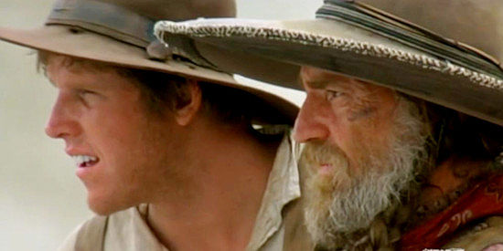 Gary Busey as Karl Westover and Willie Nelson as Barbarosa, forming an unlikely alliance in Barbarosa (1982)