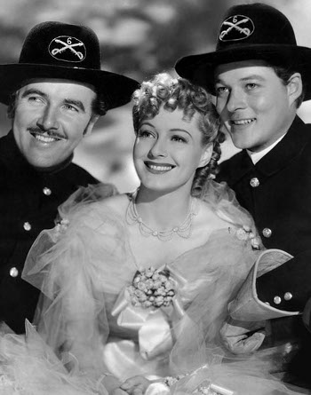 Preston Foster as Capt. Bill Starrett, Ellen Drew as Alice Hamilton and William Henry as Lt. John Steele in Geronimo (1939)