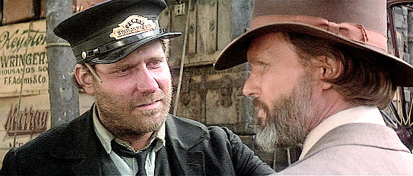 Richard Masur as Cully, rail station worker, filling in Jim on Wyoming rumors in Heaven's Gate (1980)