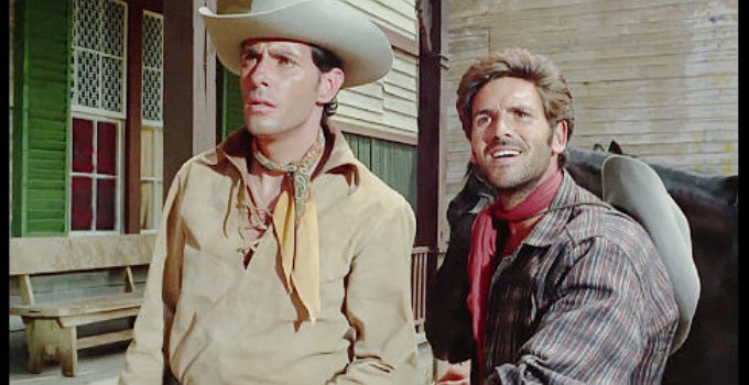 Robert Woods as Johnny Blythe and Renato Rossini as Job arrive in town and immediately sense trouble in Starblack (1966)