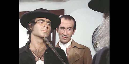Benito Pacifico (Dennys Colt) as hired killer Silky with Umberto Raho as Von Krassel in Four Came to Kill Sartana (1969)