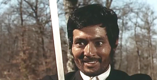 Tatsuya Nakadai as James Elfego brandishing his machete in Today We Kill, Tomorrow We Die (1968)</strong>
