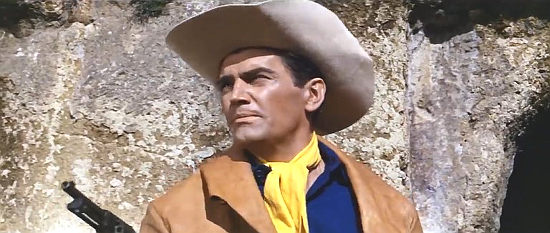 Edmund Purdom as Sugar Patterson, trying to retire from the Army with little success in Assault on Fort Texan (1965)