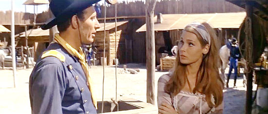Ida Galli (Priscilla Steele) trying to convince Maj. Sam Allison that she's 'just a woman, not a heroine' in Assault on Fort Texan (1965)