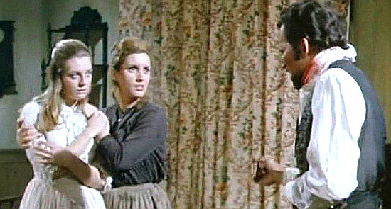 Simonetta Vitelli (Simone Blondell) as Miss Sullivan with her mother and Mel Gaines as James Donovan in Stranger Say Your Prayers (1968)