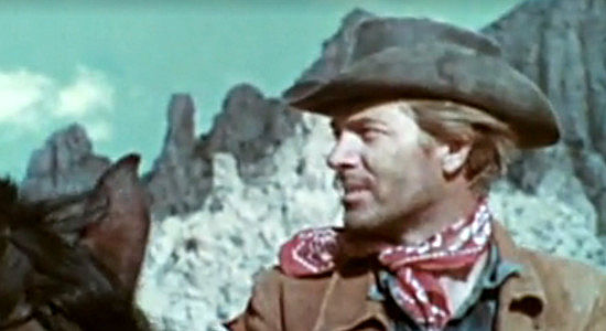 Douglas Warren as Joe, looking forward to a free meal and other comforts when he spots a desolate cabin in The Devil's Mistress (1965)