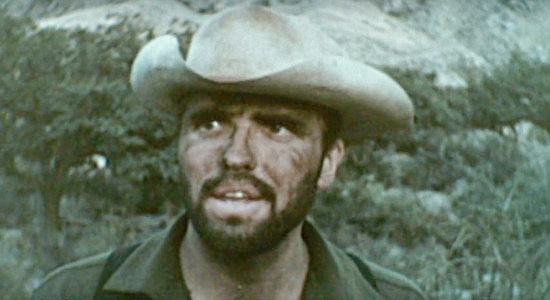 Oren Williams as Will, wary of the desolate cabin that seems to have seen no activity for years in The Devil's Mistress (1965)