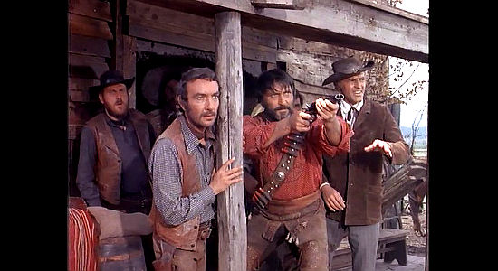 Rik Battaglia as Sanchez with his sawed-off shotgun Sanchez in Black Jack (1968), flanked by Federico Chentrends as Gordon and Larry Dolgin as Red
