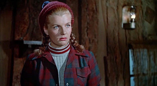 Corinne Calvet as Renee Vallon, the saloon singer and elbow nudger who takes a liking to Jeff Webster in The Far Country (1954)