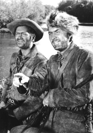 Fess Parker as Davy Crockett with Buddy Edsen as George Russel in Davy Crockett, King of the Wild Frontier (1955)