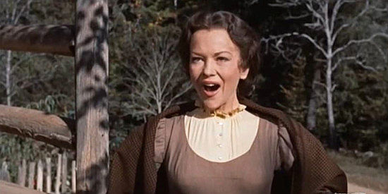 Helene Stanley as Polly Crockett, thrilled to see Davy coming home for a visit in Davy Crockett, King of the Wild Frontier (1955)