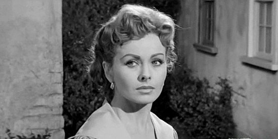 Jeanne Crain as Dora Temple, knowing the happiness she's found in Cross Creek is about to disappear in The Fastest Gun Alive (1956)