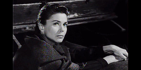 Joanne Dru as Kate Calder, reacting to the lynching of her father in Drango (1957)