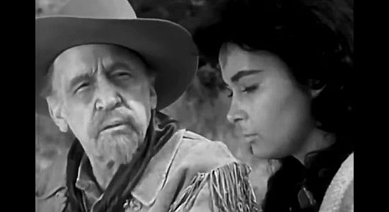 Raymond Hatton as Windy Wagonwheels, sharing concerns about the way he raised his daughter with Wild Willow in Flesh and the Spur (1953)