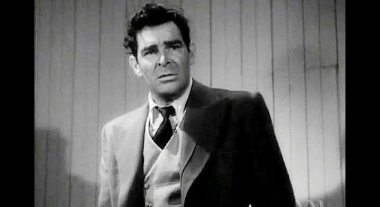 Rod Cameron as Harve Logan, fresh of one killing and looking forward to another to cover his tracks in Dakota Lil (1950)