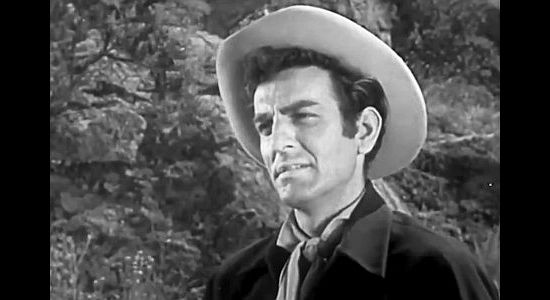 Touch Conners (aka Mike Connors) as Stacy Doggett, determined to gun down every member of the Checker Gang in Flesh and the Spur (1956)