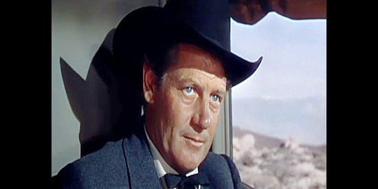 Joel McCrea as Tom Banning, returning to his job as sheriff of Bottleneck in Frenchie (1950)