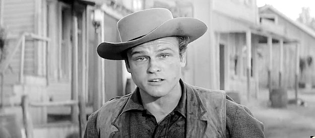 John Ericson as Brockie Drummond, the younger brother who causes so many problems in Forty Guns (1957)