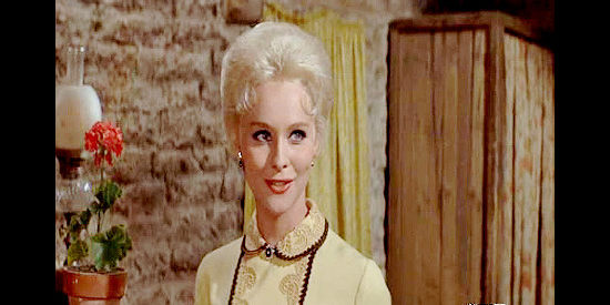 Diane McBain as Laura Frelief, surprising Lt. Hazard with a visit to Fort Delivery in A Distant Trumpet (1964)