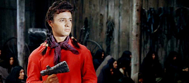 Sall Mineo as Red Shirt, about to help the Cheyenne break out of the warehouse at Fort Robinson in Cheyenne Autumn (1964)