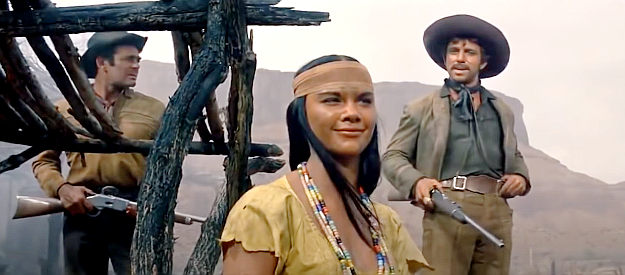 Wende Wagner as the Apache girl, at the scene of an Indian raid with Haven (Stuart Whitman) and Rodriguez (Anthony Franciosa) in Rio Conchos (1964)