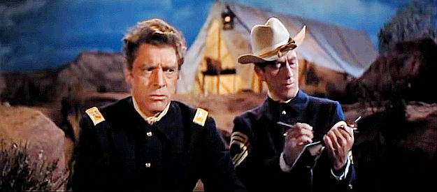 Burt Lancaster as Col. Thaddeus Gearhart and John Anderson as Sgt. Buell, negotiating with the Indians in The Hallelujah Trail (1965)