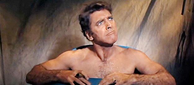 Burt Lancaster as Col. Thaddeus Gearhart, his bath interrupted by Cora Massingale's demands in The Hallelujah Trail (1965)