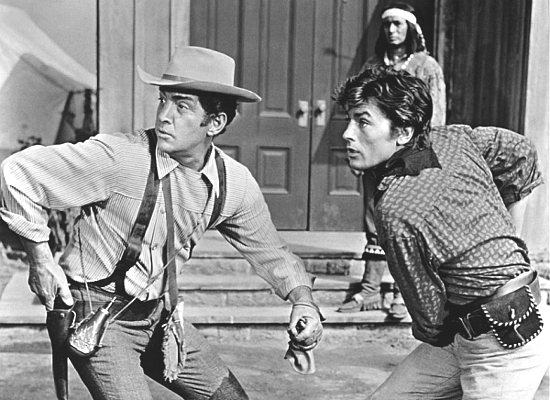 Dean Martin as Sam Hollis and Alain Delon as Don Andrea Baldazar in Texas Across the River (1966)
