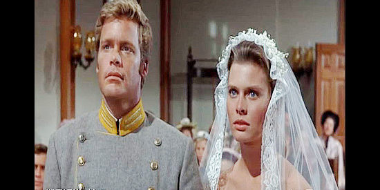 Doug McClure as Sam and Rosemary Forsythe as Jennie Anderson, about to be married in Shenandoah (1965)