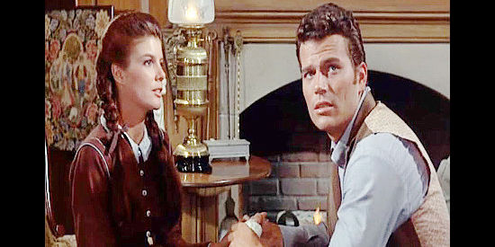 Katharine Ross as Ann Anderson, preparing for the arrival of her baby with husband James (Patrick Wayne) in Shenandoah (1965)