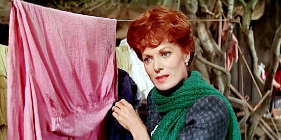 Maureen O'Hara as Martha, trying to bring a touch of civilization to Alexander Bowen's ranch in The Rare Breed (1966)