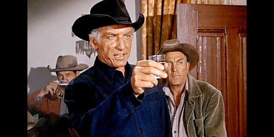 Morgan Woodward as Drago Leon, the outlaw whose gang robbed the train in Gunpoint (1966)