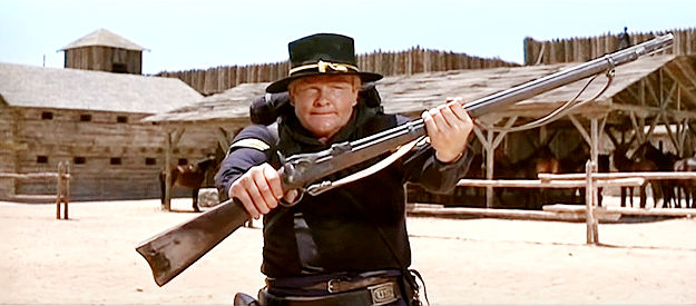 Robert Hall as Sgt. Buckley, proving he can match Custer's stamina in Custer of the West (1967)
