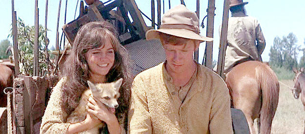 Sally Field as Mercy McBee, flirting with the smitten Brownie Evans (Michael McGreevey) in The Way West (1967)