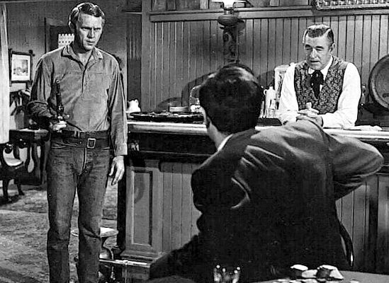 Steve McQueen as Nevada Smtih confronts Martin Landau as Jesse Coe in Nevada Smith (1966)