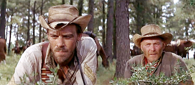 Richard Rust as Sgt. Hatcher and Don "Red" Barry as Lt. Farrow, catching their first glimpse of the herd in Alvarez Kelly (1966)